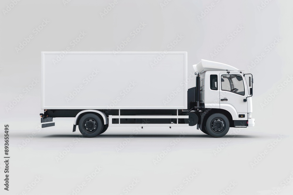 Side view of white mockup truck is isolated on white background Side view of white mockup truck is isolated on white background