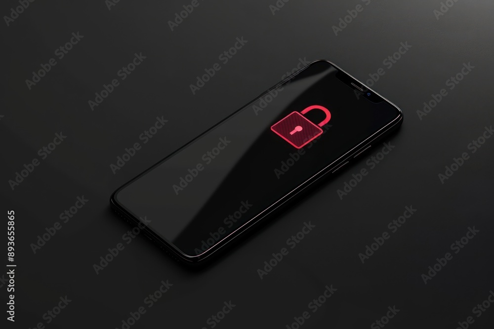 SmartPhone locked, displaying lock symbol Isolated on black background SmartPhone locked, displaying lock symbol Isolated on black background