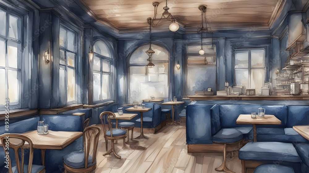 Fototapeta premium cafe with indigo wooden style