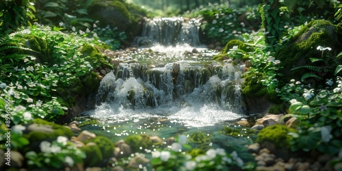 Serene Forest Stream, Lush Greenery, Environmental Beauty