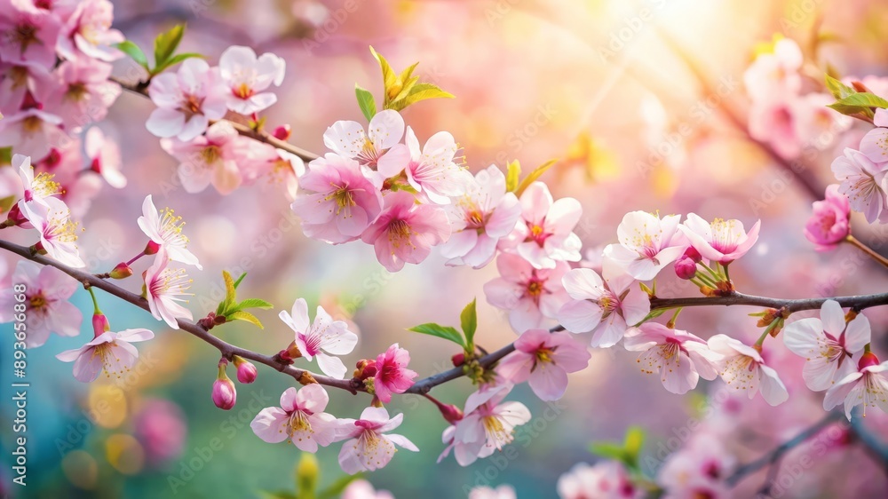 Obraz premium Delicate Pink Cherry Blossoms in Spring Sunlight.