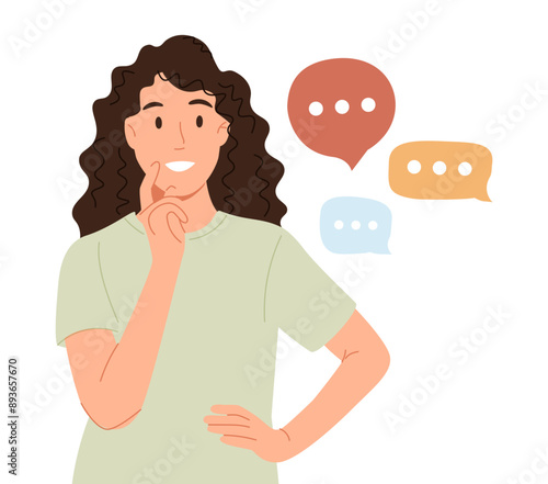 Thoughtful woman. Focused reflective character thinking, concentration on thoughts, listening and analyzing.