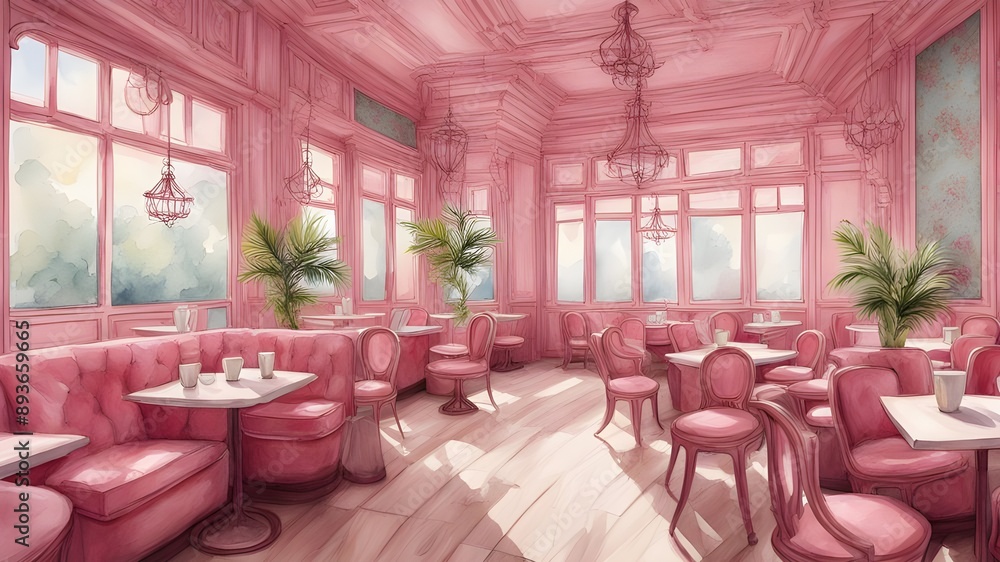 Fototapeta premium cafe with pink wooden style
