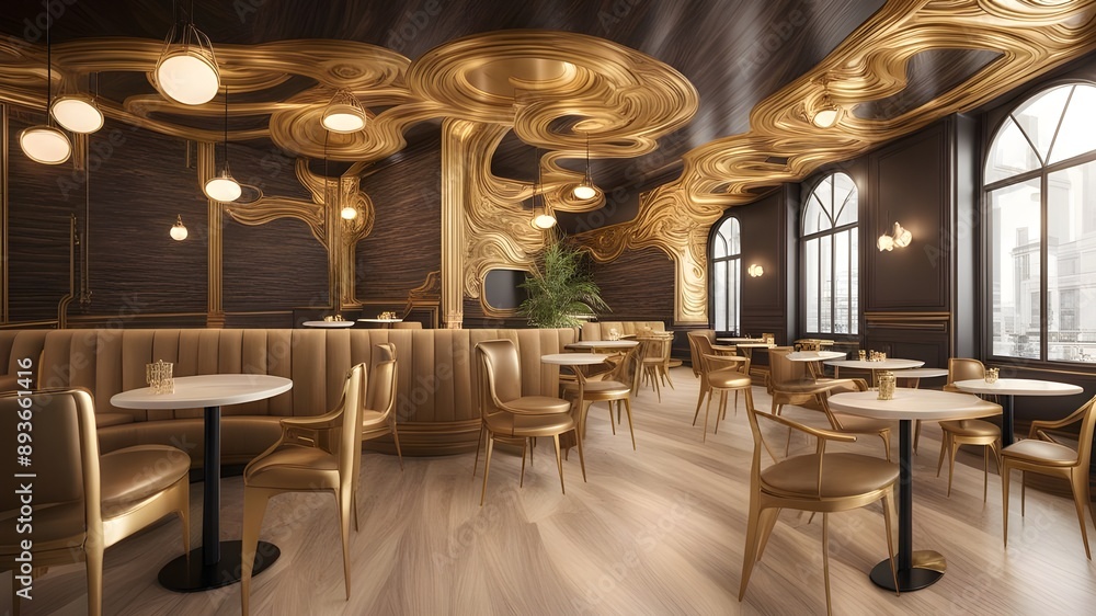 Fototapeta premium cafe with gold wooden style