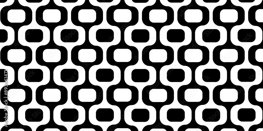 Ipanema sidewalk pattern. Famous Leblon beach promenade in Rio de Janeiro. Repeating black and white texture with visual illusion in Portuguese pavement style. Vector flat illustration.