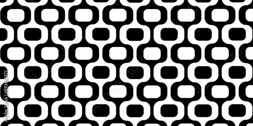 Ipanema sidewalk pattern. Famous Leblon beach promenade in Rio de Janeiro. Repeating black and white texture with visual illusion in Portuguese pavement style. Vector flat illustration.