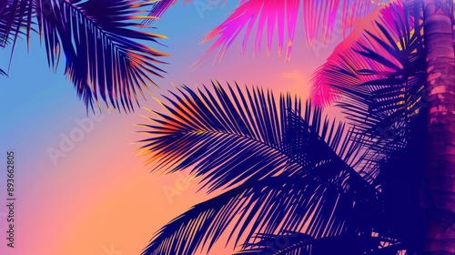 Vibrant Tropical Sunset Silhouettes with Palm Trees