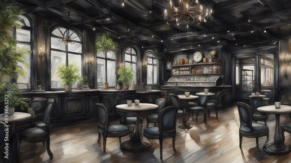 Fototapeta premium cafe with black wooden style