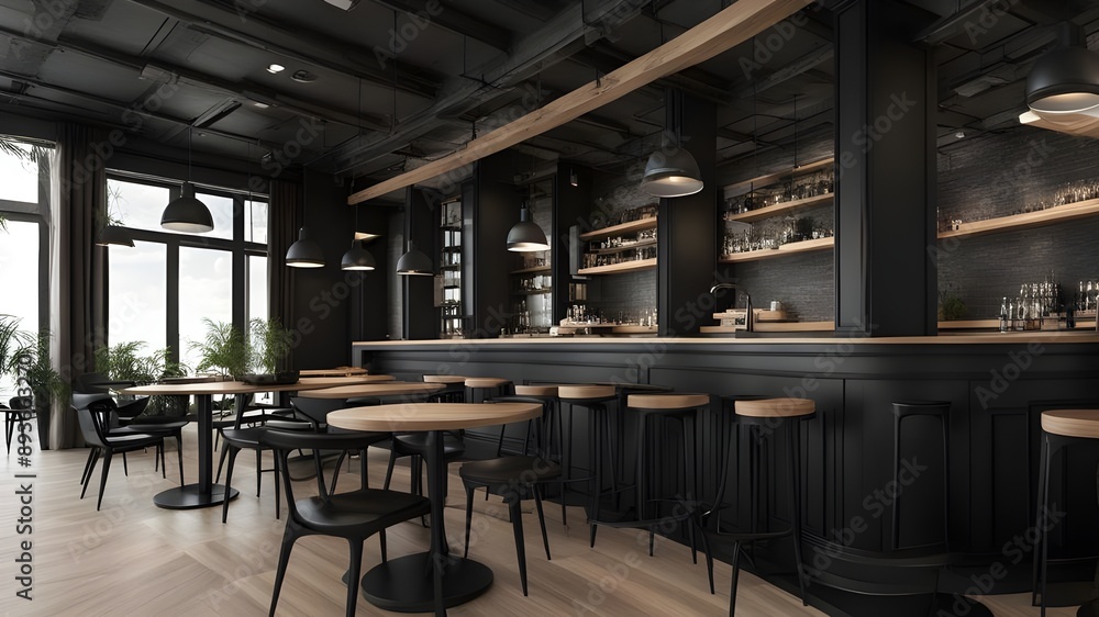 cafe with black wooden style cafe with black wooden style