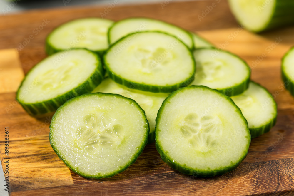 Cold Organic Green Cucumber Slices Cold Organic Green Cucumber Slices