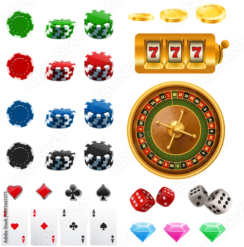 casino chips and dice and slot machines