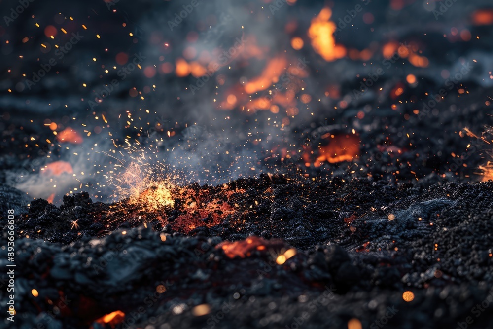 Close-up of embers and sparks in intense heat Close-up of embers and sparks in intense heat