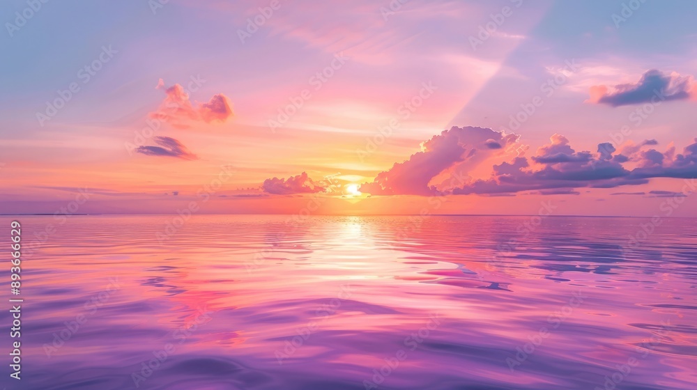 Obraz premium Ombre gradient sunset from orange to deep purple, serene scene with soft clouds and glowing horizon. Color gradient ombre