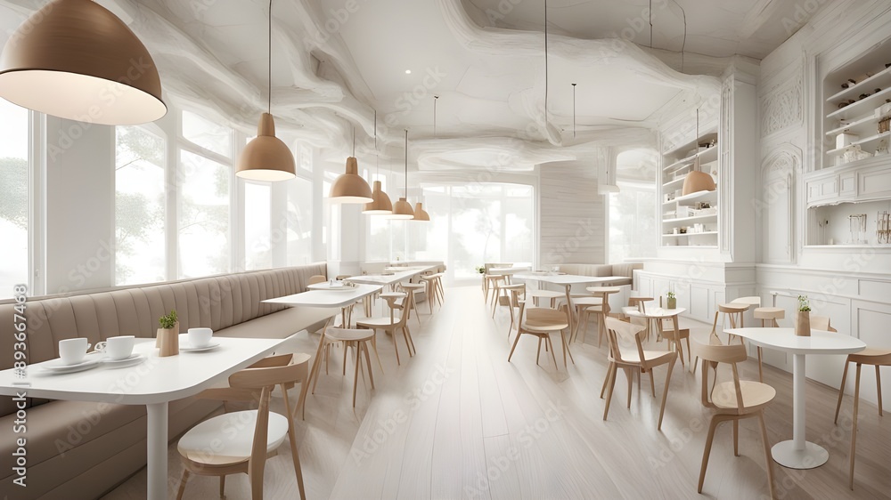 cafe with white wooden style cafe with white wooden style