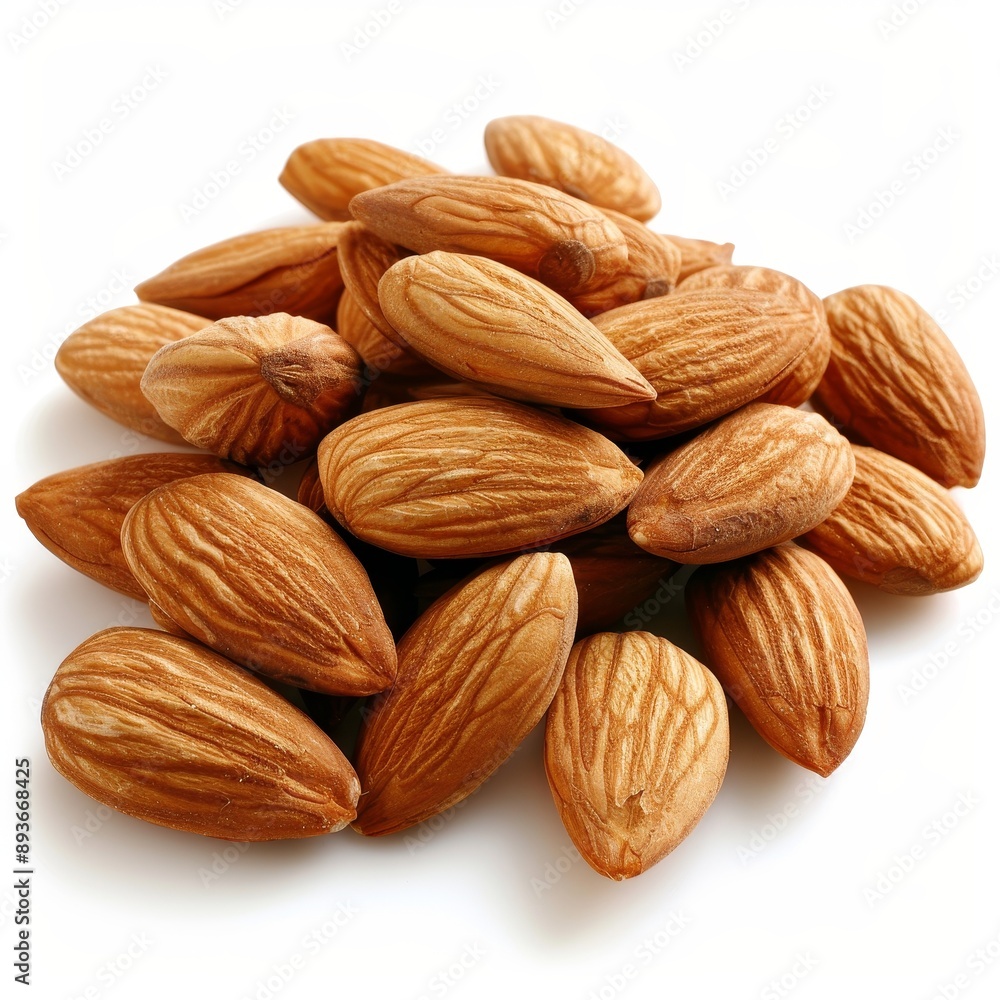 A close-up of whole, brown almonds with a smooth texture, arranged in a pile, showcasing their natural beauty and healthy appeal. A close-up of whole, brown almonds with a smooth texture, arranged in a pile, showcasing their natural beauty and healthy appeal.