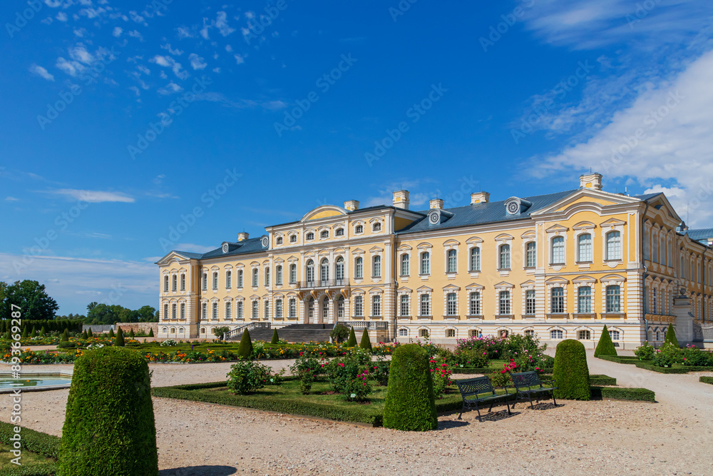 Fototapeta premium Facade of Rundale Castle from the side of the French garden. Pilsrundāle, Rundāle Castle, Latvia