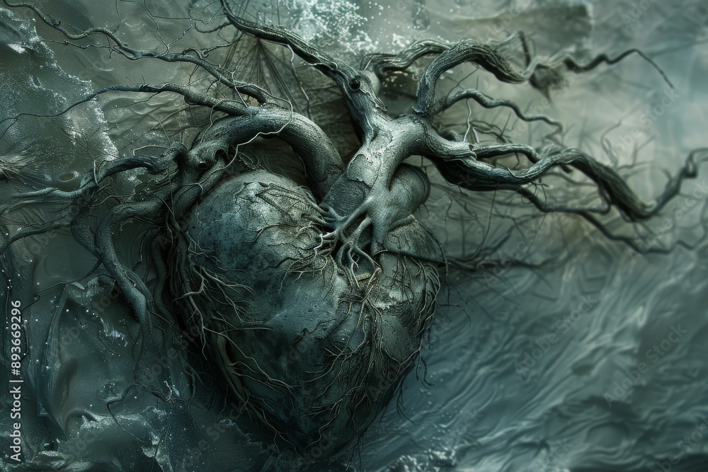 Obraz premium Heart Entwined with Roots: A Dark and Surreal Art