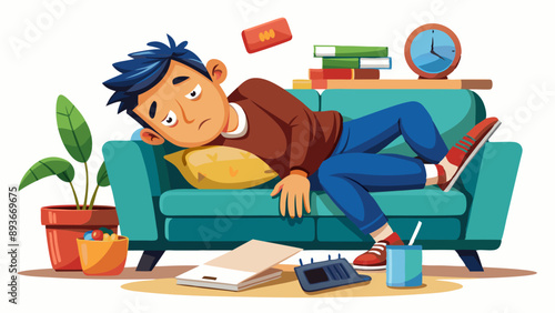 Tired businessman exhausted, a lazy and unproductive young man dozing off.
