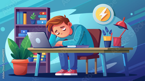 Man tired of working hard, man at the desk sitting at the table.