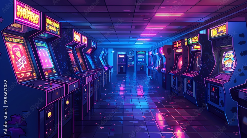 Retro arcade in pop art style, with neon lights, pixel art, and bright colors, capturing the excitement of vintage gaming Retro arcade in pop art style, with neon lights, pixel art, and bright colors, capturing the excitement of vintage gaming
