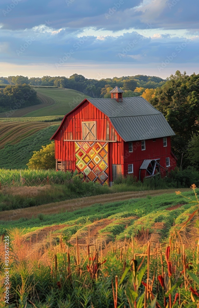 Red Barn With Quilt Pattern in Rural Setting Red Barn With Quilt Pattern in Rural Setting