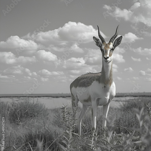 Marsh deer Blastocerus dichotomus Majestic deer in nature Deer standing on field photo