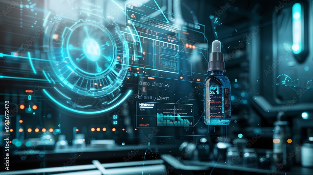 Innovative Throat Spray Technology Banner with Futuristic Digital Interface Design Innovative Throat Spray Technology Banner with Futuristic Digital Interface Design