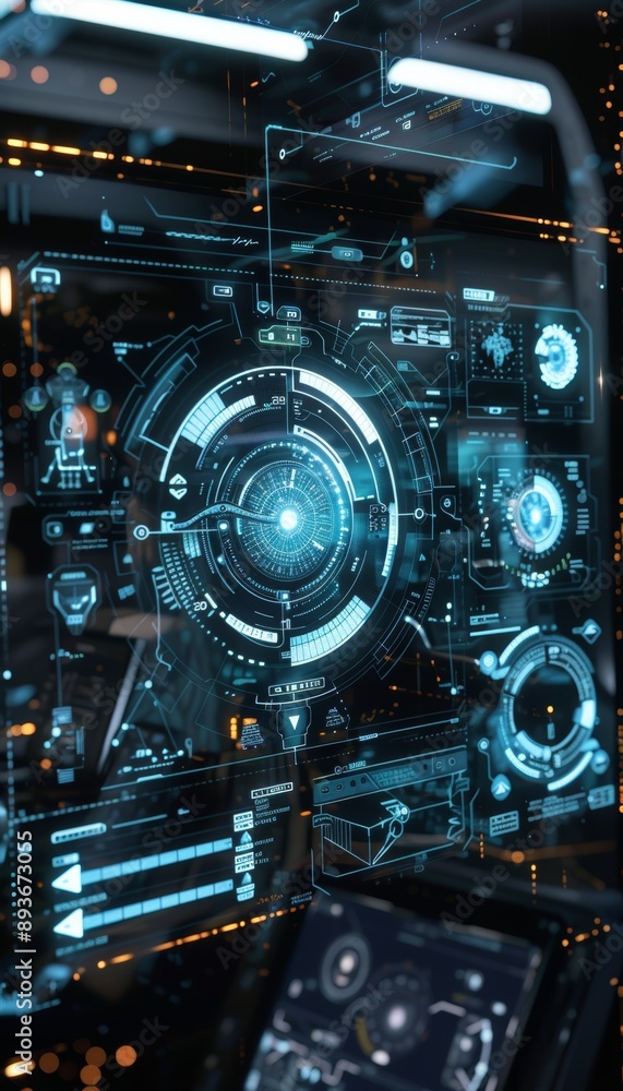 Futuristic AR Interface Display with Interactive Training Elements and Detailed Graphics Futuristic AR Interface Display with Interactive Training Elements and Detailed Graphics
