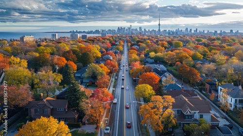Fototapeta Naklejka Na Ścianę i Meble -  Aerial Bayview Ave. and Rosedale in Autumn, Toronto, Canada