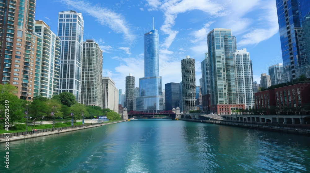 Fototapeta premium Chicago River and Cityscape