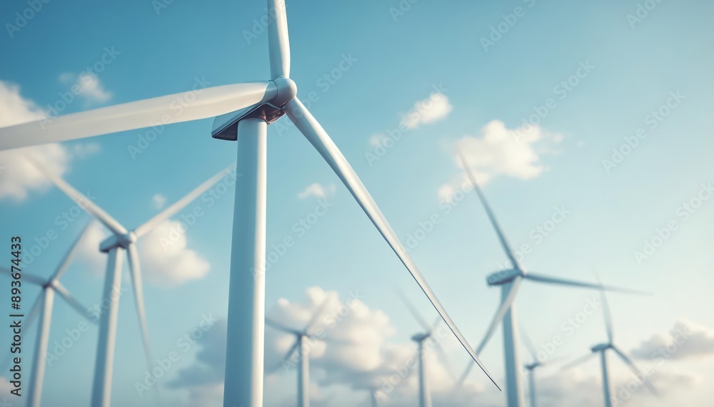 Fototapeta premium Turbine electricity and ecological generator: renewable wind power with alternative energy and sustainable climate resource