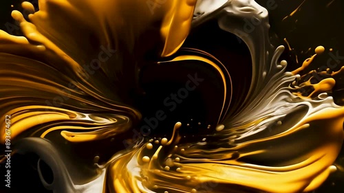 Dynamic gold and silver liquid flow in mesmerizing motion against a black background. Perfect for abstract, artistic, and creative projects