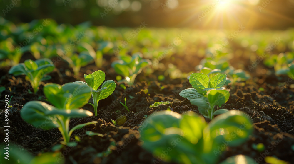 Close-up of young green plants sprouting in fertile soil under bright sunlight, symbolizing new growth and agriculture. Close-up of young green plants sprouting in fertile soil under bright sunlight, symbolizing new growth and agriculture.