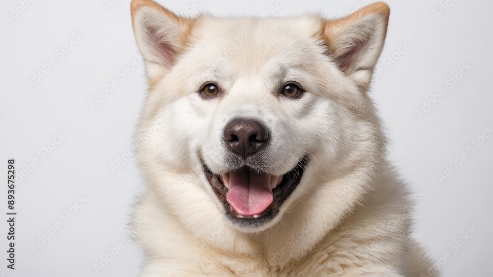 Portrait of White alaskan malamute dog on grey background Portrait of White alaskan malamute dog on grey background