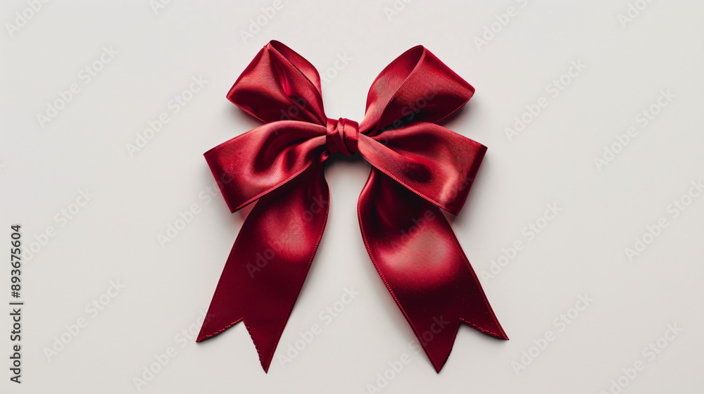 Elegant red Satin Ribbon Bow with Smooth Glossy Texture and Intricate Loops and Tails isolated on white Elegant red Satin Ribbon Bow with Smooth Glossy Texture and Intricate Loops and Tails isolated on white
