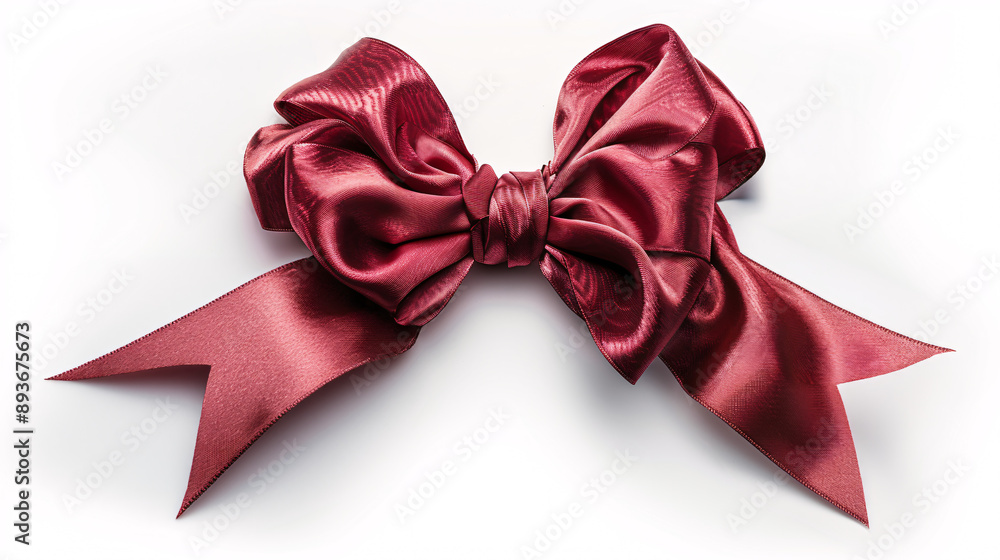 Elegant red Satin Ribbon Bow with Smooth Glossy Texture and Intricate Loops and Tails isolated on white Elegant red Satin Ribbon Bow with Smooth Glossy Texture and Intricate Loops and Tails isolated on white