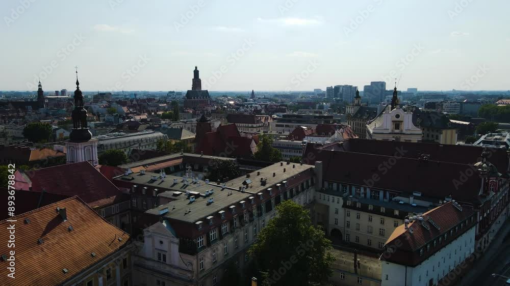 European beautiful city ancient architecture Flight over shooting from a drone Wroclaw Poland European beautiful city ancient architecture Flight over shooting from a drone Wroclaw Poland