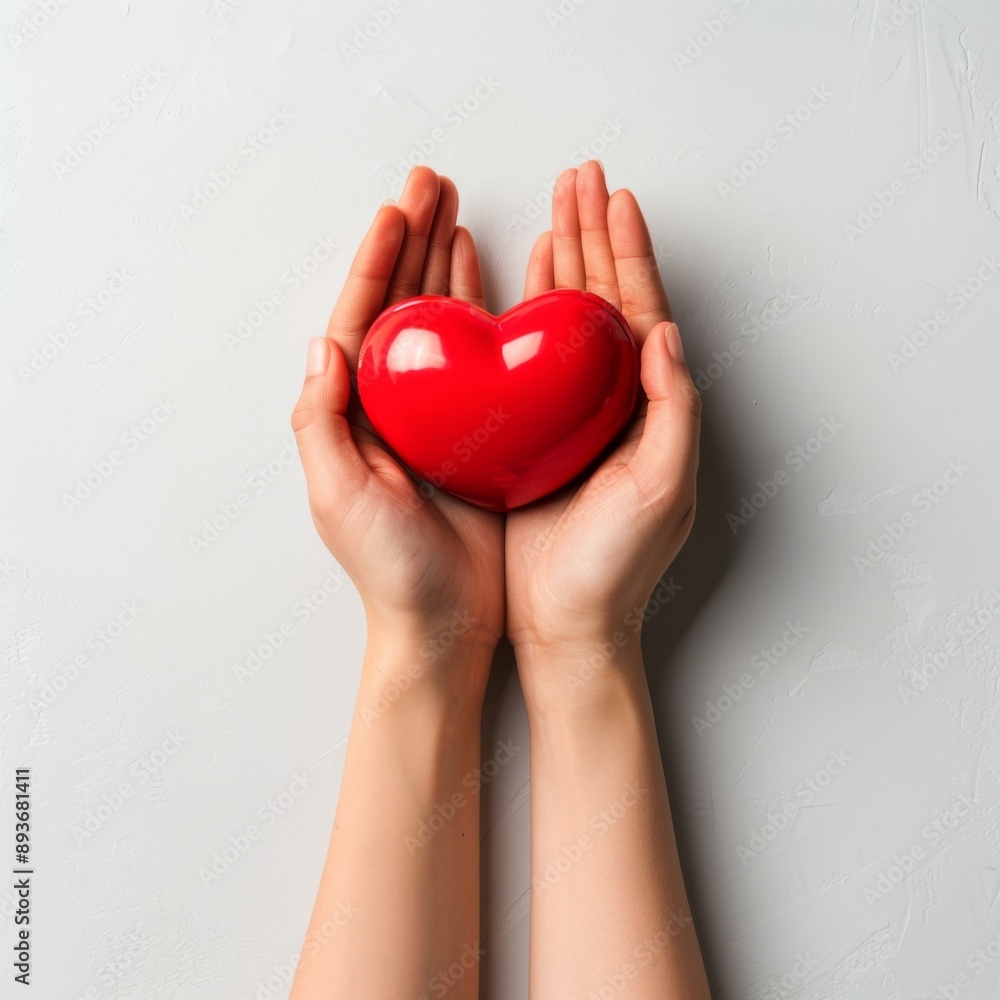 top view of hands holding red heart isolated on white background, symbolising charity projects top view of hands holding red heart isolated on white background, symbolising charity projects