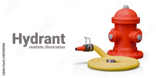 Hydrant vector concept. Red fireplug, rolled yellow fire hose. City fire extinguishing system