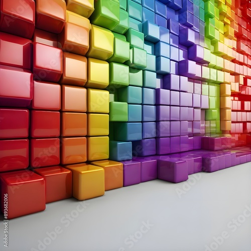 Rainbow of colorful blocks abstract background - 3d render Gerenative AI