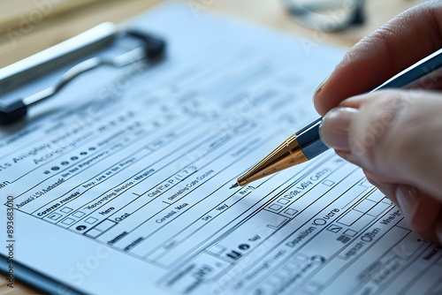 Insurance Claim Form with Supporting Documents Spread Around Desk