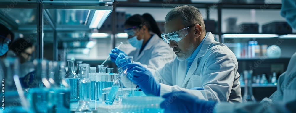 Laboratory Research: Scientists Work with Chemicals in a Modern Lab Laboratory Research: Scientists Work with Chemicals in a Modern Lab