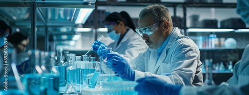 Laboratory Research: Scientists Work with Chemicals in a Modern Lab