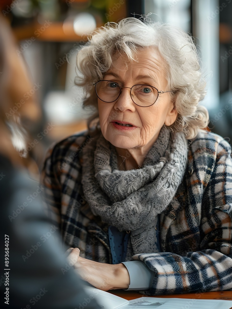Senior Woman Discussing Long Term Care Insurance Options with Financial Advisor Senior Woman Discussing Long Term Care Insurance Options with Financial Advisor