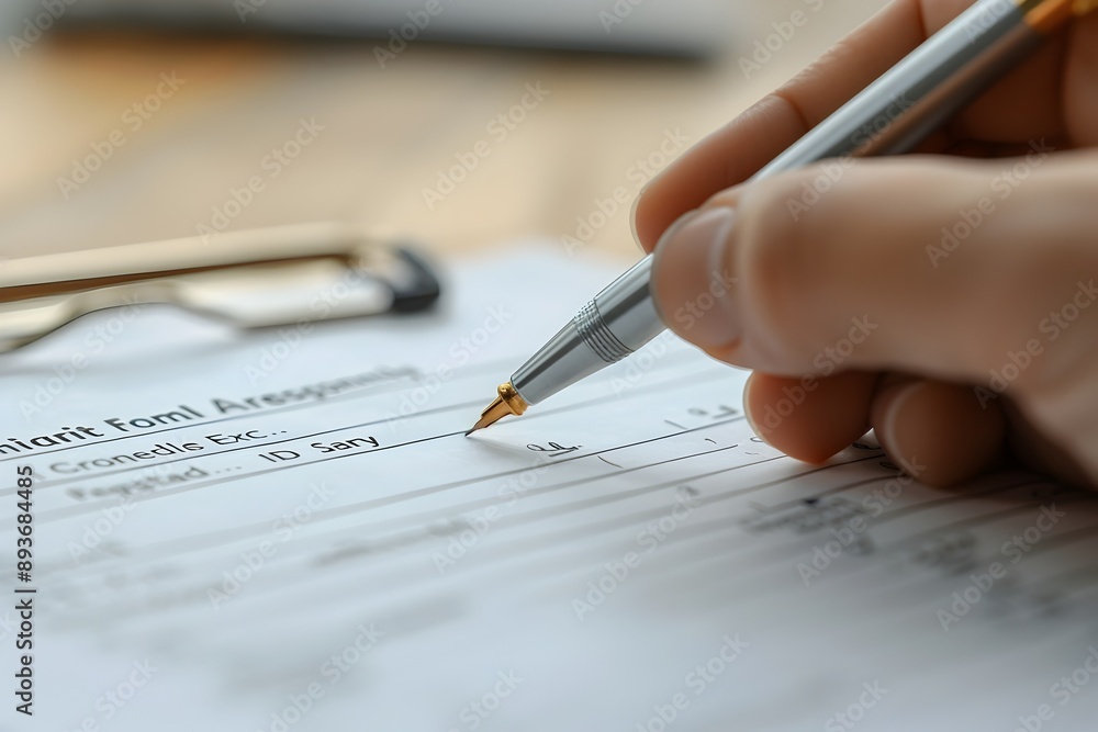 Detailed View of Insurance Application Form Being Completed with Precision Detailed View of Insurance Application Form Being Completed with Precision