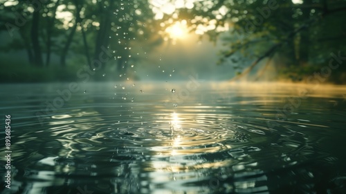 Minimalist River and Ripples. droplet of water bouncing on river water photo