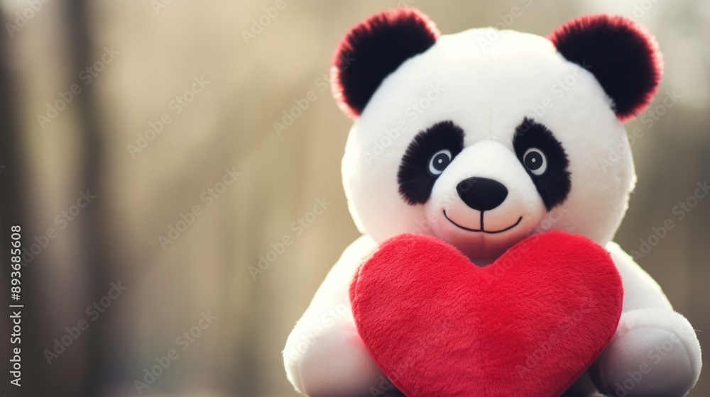 Cute panda toy with red heart, Valentine's day. Cute panda toy with red heart, Valentine's day.