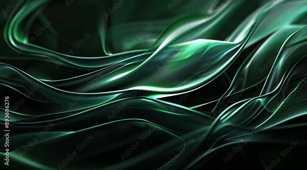 Obraz premium image features an abstract green wave pattern set against a dark background. The flowing lines create a dynamic and energetic visual, evoking a sense of motion and fluidity