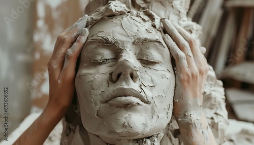 Clay Sculpture of a Woman's Face photo