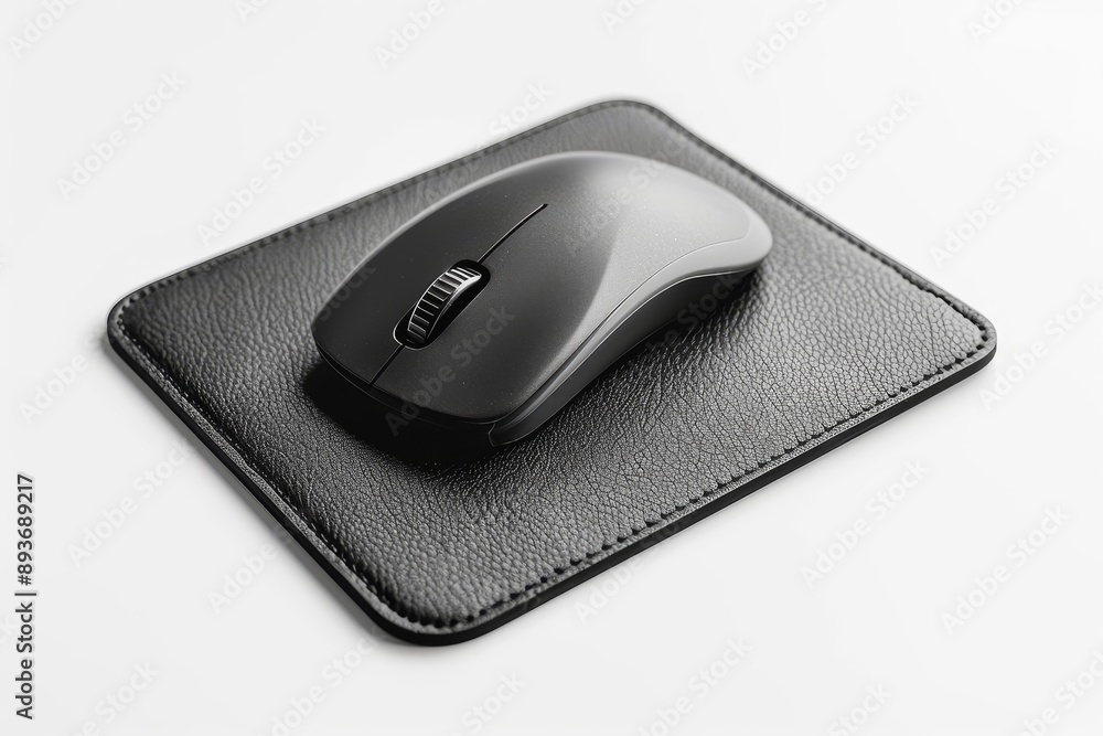 Contemporary wireless mouse and pad on white backdrop Contemporary wireless mouse and pad on white backdrop